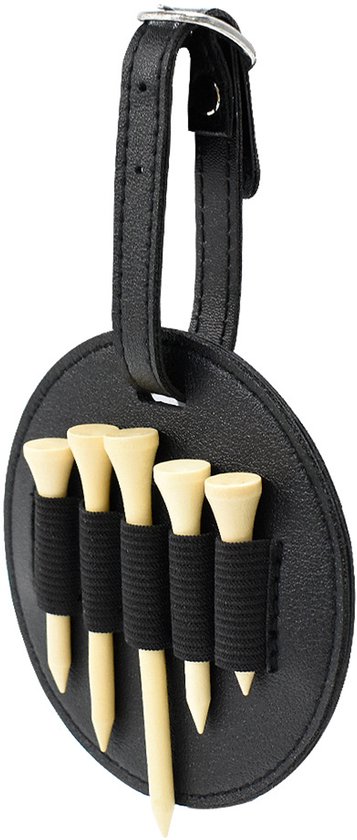 1 golf tee bag (omkeerbaar) + 10 tees en tee inserts, leren cadeau voor heren en dames (zwart)