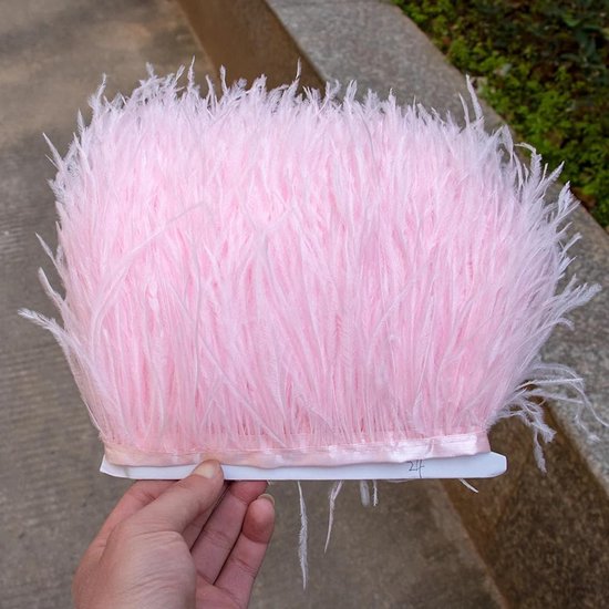 1 m natuurlijke struisvogelveren, rand pluche veerband om te knutselen, veren, franjes, met satijnen lint voor doe-het-zelf naaien, hoed, kleding, kostuumdecoratie, beige #2, 10-15 cm
