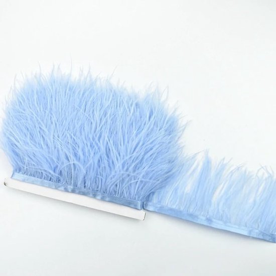1 m natuurlijke struisvogelveren, rand pluche veerband om te knutselen, veren, franjes, met satijnen lint voor doe-het-zelf naaien, hoed, kleding, kostuumdecoratie, hemelsblauw, 10-15 cm