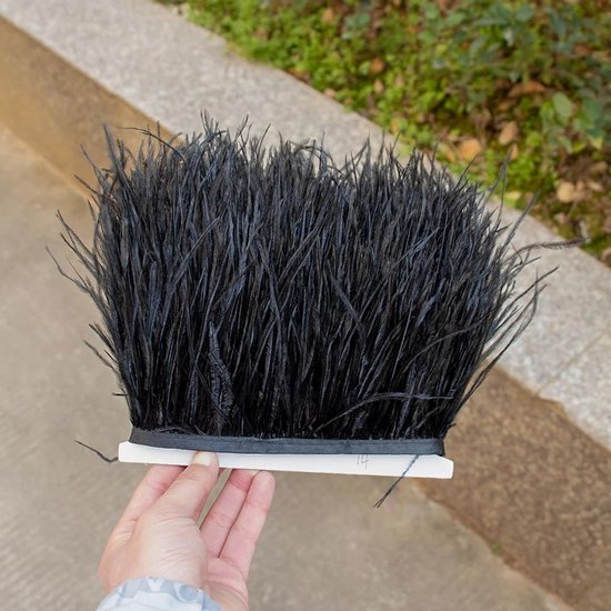 1 m natuurlijke struisvogelveren, rand pluche veerband om te knutselen, veren, franjes, met satijnen lint voor doe-het-zelf naaien, hoed, kleding, kostuumdecoratie, zwart, 10-15 cm