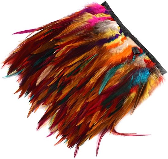 1 m veerboord, veerfranjes met satijnen lint, 10-15 cm breed, veren, franjes, franjes, franjes, lint, decoratieve boord, kostuumaccessoire, naai-accessoires voor doe-het-zelf knutselen, kostuums, kleding, kleurrijk