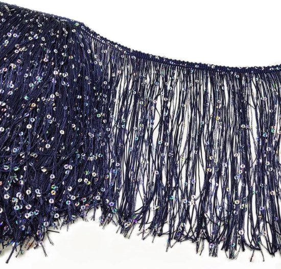 1 meter lang, 20 cm breed, franjes, gesneden franjes, snijfranjes, decoratieband, dansfranjes, naai-accessoires voor kleding, doe-het-zelf naaien, gordijnen, tafelloper, decoratie, marineblauw