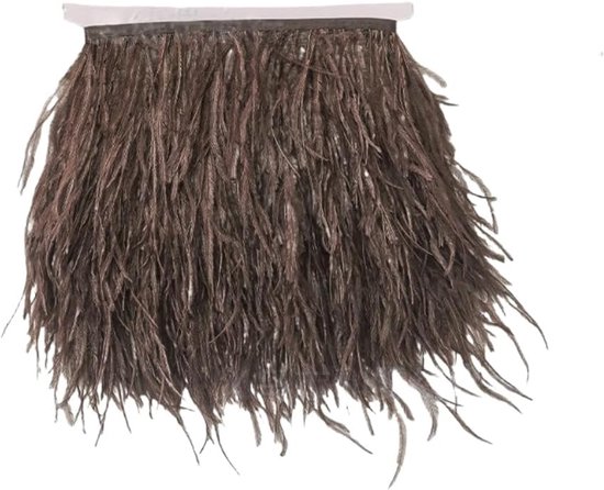 1 meter struisvogelveren, wollige trim veren, franjes, satijnen band, veerrand, franjes, voor naaien, handwerk, decoratie, donkerbruin