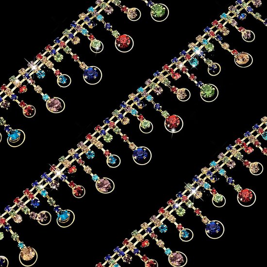 1 Yard 1,18 Inch Strass Fringe Trim, Glitter Crystal Kwastje Ketting Trims, Multicolor Diamant Sluitende Kettingen voor Naaien Ambachten Bruiloft Bruidsfeest Kerst DIY Decoratie