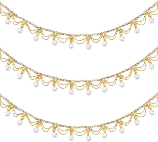 1 Yard/0,91 m Strass Parel Kwastje Fringe Trim Lint, Diamant ingelegd Parel Kralen Ketting Applique Versiering voor Naaien Ambacht, DIY Sieraden Bruiloft Bruids Boeket Kostuum Decoratie