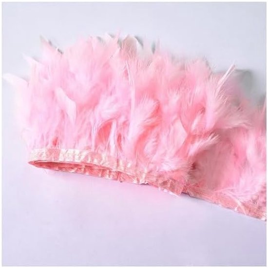 10-15 cm natuurlijke kalkoenveer band kalkoenveer rand fringen trim veerboord pluche veerbekleding voor doe-het-zelf knutselen naaien party bruiloft jurk kostuums decoratie medium roze 5 m
