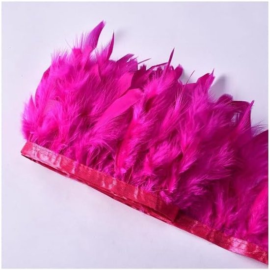 10 - 15 cm natuurlijke kalkoenveer band kalkoenveer rand fringen trim veerboord pluche veerbekleding voor doe-het-zelf knutselen naaien party bruiloft jurk kostuums decoratie rozerood 1 m