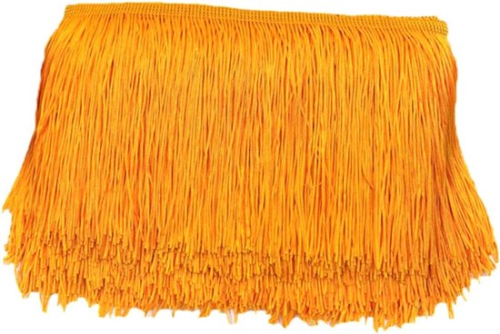 10 cm x 2 m franjerand, franjeband, decoratieband, dansfranjes, snijfranjes, zijden boorden, banden om te naaien, doe-het-zelf knutselen, kleding, lingerie, kostuumgordijnen, decoratie, oranje C