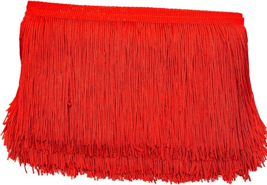 10 cm x 2 m franjerand, franjeband, decoratieband, dansfranjes, snijfranjes, zijden boorden, banden om te naaien, doe-het-zelf knutselen, kleding, lingerie, kostuumgordijnen, decoratie, rood A