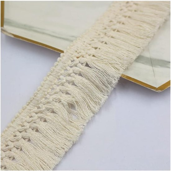 10 m × 4 cm kleurrijke kwastboord katoen vintage brede kwasten franjes haken gevlochten franjes rand sierboord kwasten franjes naaien kwastjes kant lint voor doe-het-zelf naaien beige