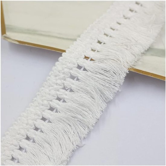 10 m × 4 cm kleurrijke kwastboord katoen vintage brede kwasten franjes haken gevlochten franjes rand sierboord kwasten franjes naaien kwastjes kant lint voor doe-het-zelf naaien, wit