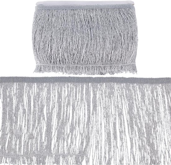 10 m glinsterende franjes boord 15 cm breed polyester kwasten kant afwerking metallic zilver wit franjes kant afwerking om te naaien kwasten kant afwerking voor Latijns-Amerikaanse