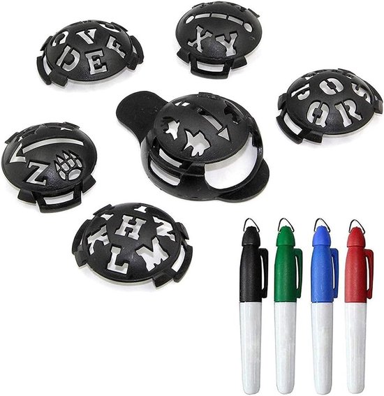 10 Pack Golf Ball Liner Set met 6 Stencils en 4 Kleurmarkers voor Golfaccessoires en Precisie Markeren