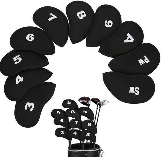 10 stuks - Golf Headcovers - duurzame neopreen golfijzer club headcovers - beschermhoes met cijfers en letters - past op de meeste ijzers - zwart van Merkloos