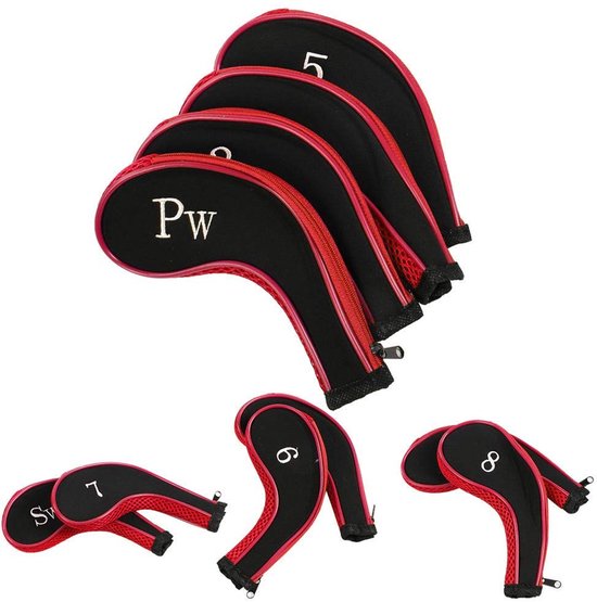 10 stuks golfclub hoofd cover, neopreen waterdichte golfclub ijzeren hoofd covers putter set beschermer case golf accessoire (rood) vrije tijd sport van Merkloos