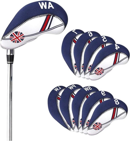 10 stuks lange hals golf ijzeren hoofdhoezen met nummerdruk - Beschermende clubhoezen voor golfclubs