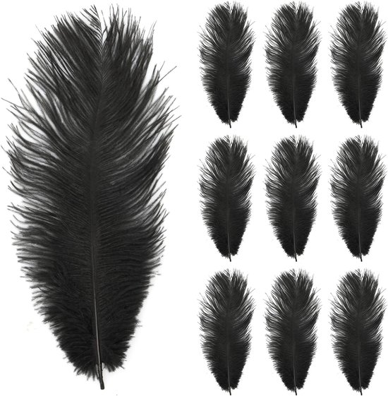 10 stuks struisvogelveren, 25-30 cm, natuurlijke struisvogelveren, kunsthandwerk van struisvogelveren, voor bruiloften, kunsthandwerk, kostuums, kerstdecoratie, themafeesten (zwart)