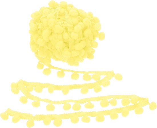 10 Yard x 3,5 cm Pom Pom Ball Fringe Trim, 1 rol geborduurde pompons trim lint mini bal kwastje kant accessoire voor naaien doe-het-zelf ambachten huis gordijn decoratie, lichtgeel