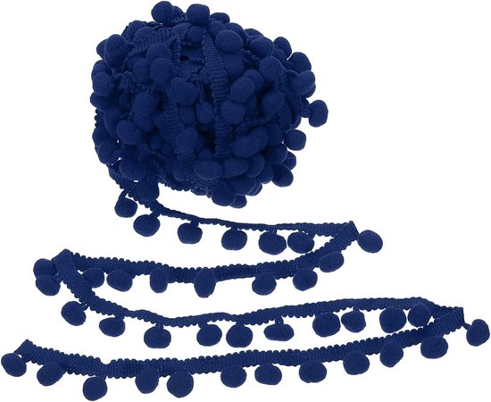 10 Yard x 3,5 cm Pom Pom Ball Fringe Trim, 1 rol geborduurde pompons trim lint mini bal kwastje kant accessoire voor naaien doe-het-zelf ambachten huis gordijn decoratie, marineblauw