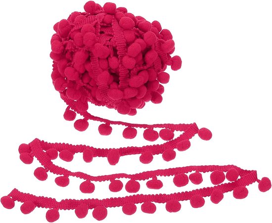 10 Yard x 3,5 cm Pom Pom Ball Fringe Trim, 1 rol geborduurde pompons trim lint mini bal kwastje kant accessoire voor naaien doe-het-zelf ambachten huis gordijn decoratie, roze rood