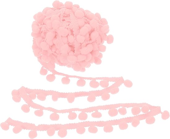 10 yard x 3,5 cm pompon bal franje trim, 1 rol geborduurde pompons trim lint mini bal kwastje kant accessoire voor naaien doe-het-zelf ambachten huis gordijn decoratie, roze