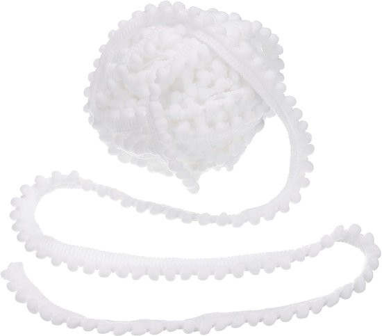 10 yards Pom Pom Trim Lint, 0,5 inch breed wit pompon ball fringe trim naaien franjes stof trim lint voor doe-het-zelf ambachten gordijnen kussen woondecoratie