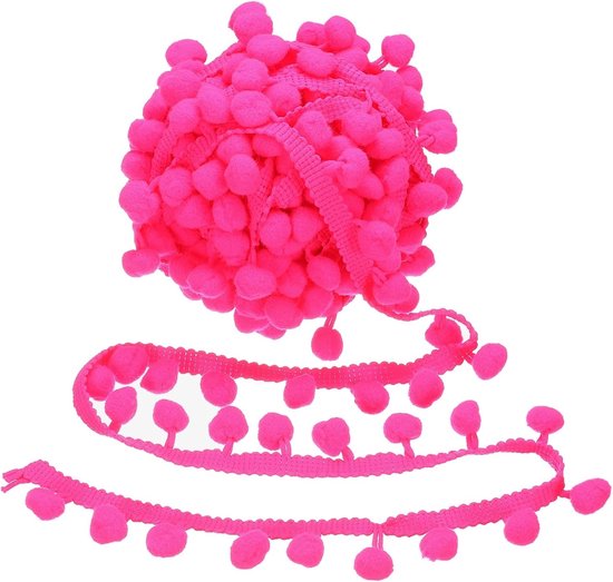 10 yards Pom Pom Trim Lint, 2,5 cm breed fluorescerend roze pompon ball fringe trim naaien franjes stof trim lint voor doe-het-zelf ambachten gordijnen kussen woondecoratie