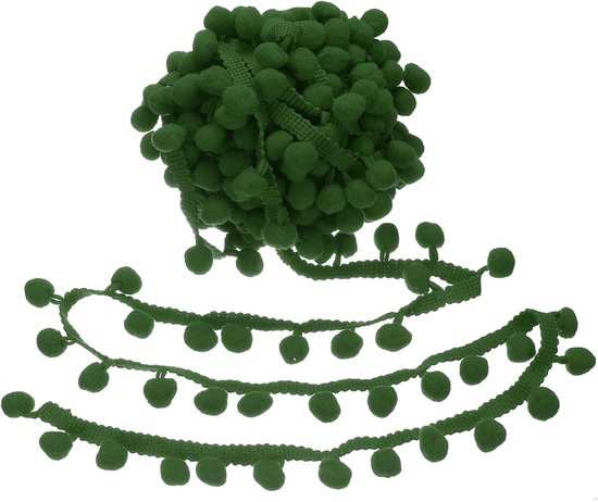 10 yards Pom Pom Trim Lint, 2,5 cm breed Legergroen Pompom Ball Fringe Trim Naaien Fringe Stof Trim Lint voor DIY Ambachten Gordijnen Kussen Home Decoratie