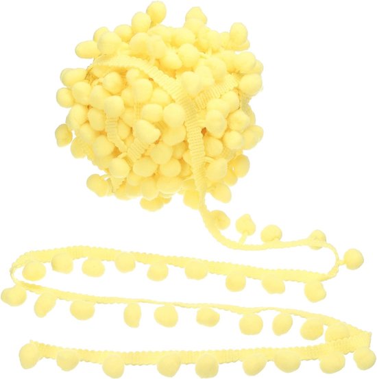 10 yards Pom Pom Trim Lint, 2,5 cm breed licht geel pompon ball fringe trim naaien franjes stof trim lint voor doe-het-zelf ambachten gordijn kleding kussen woondecoratie