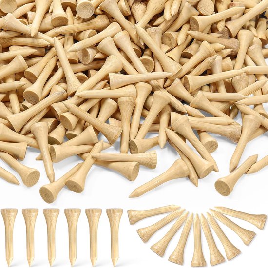 100 professionele houten golftees met 54 mm bamboe golfladders, stabiel en betrouwbaar.