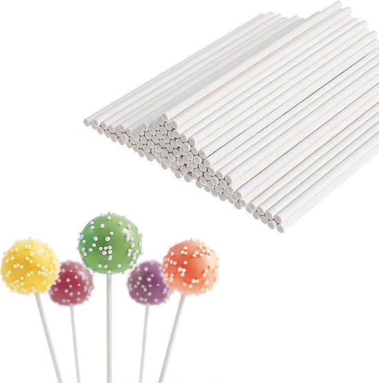 100 stuks cakepopstelen, stelen voor cakepops van papier, 10 cm, cake-pop-stelen, lollipop sticks, voor snoep, bakken doe-het-zelf, taartdecoratie