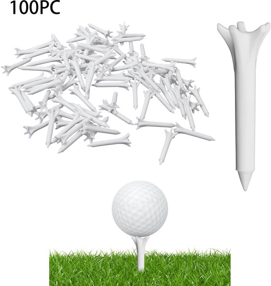 100-Stuks Golf Tee - 8,3 cm groot - Oefentee voor golfers - 4-hoekig, antislip en stabiel ontwerp - Geschikt voor training op de driving range, korte ijzerslagen, nauwkeurige afslagen op par 3 holes en dagelijkse swingoefening voor golfers - Wit van Merkloos