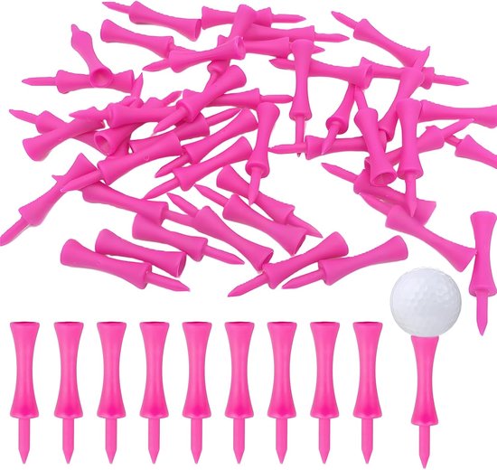 100 stuks roze golf tees - kunststof - universele theeën - herbruikbare golftheeset - 57 mm theeset voor golfers van Merkloos