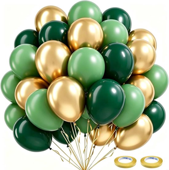 100Pcs Dark Gold Balloon Set, Emerald Balloons Bouquet with Gold Balloons for Dark Balloon Arch Kit,Jungle Safari Theme Party Decoration,Baby Shower,Wedding, Graduation