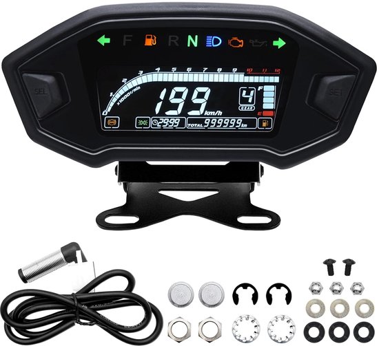 12.000 omw/min motorfiets tachometer met houder, universele achtergrondverlichting motorfiets waterdichte tachometer kilometerteller meter voor 1,2,4 cilinder