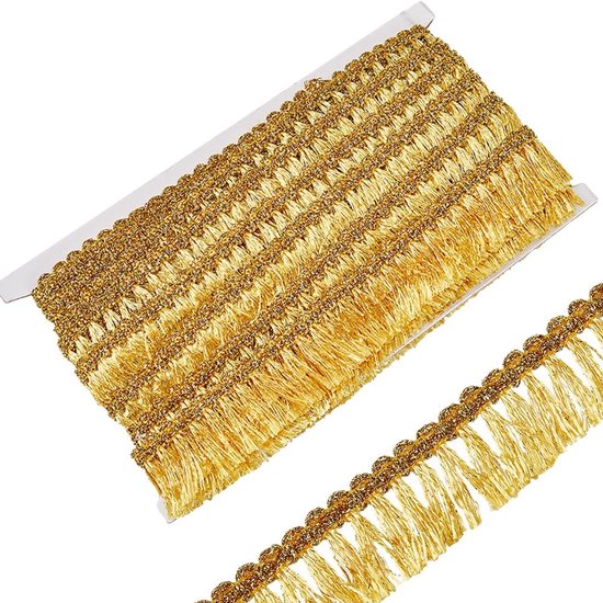 15 meter goudkleurig metallic kant, franje kwastje, trim 32 mm breed, glitter gevlochten lint, franje naaitrim voor DIY naaiwerk, kleding, gordijnen, tafelkleed, rok