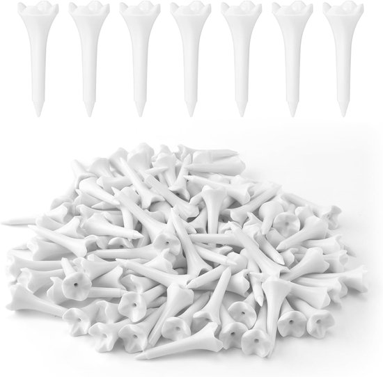 150pcs Plastic Golftees, 3.8cm 4-Point High Visibility Practice Golf Mat Tees Low Friction Ideal Training Accessories for Ljzers Par 3's Driving Range Hybrids (White, Short van Merkloos