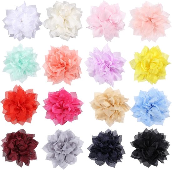 16 Pcs 16 Kleuren Handgemaakte Chiffon Bloem Polyester Bloem Voor Coth Haar Decoratie Stof Bloemen Voor Naaien Ornament Accessoires