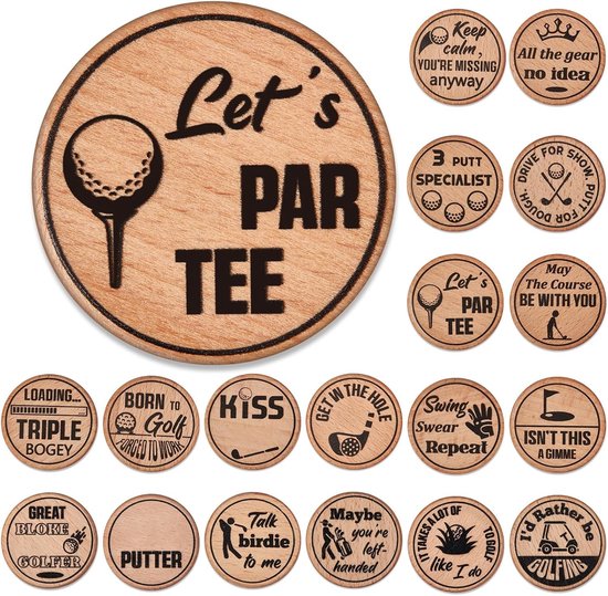 18 Stuks Grappige Golfbal Markers voor Houten Golfballen - Perfect voor Putting, Golf Cadeau voor Vader of Echtgenoot met Schildermogelijkheden