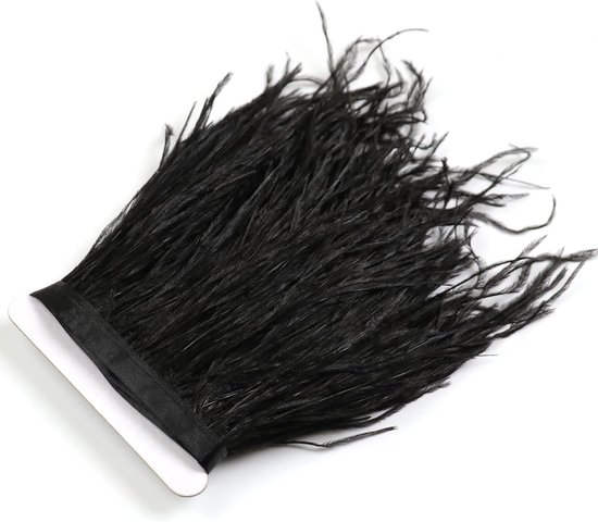 1M Zwarte Struisvogelveren Trims Fringe met Satijn Lint Tape voor Jurk Naaien Ambachten Kostuums Decoratie Pack