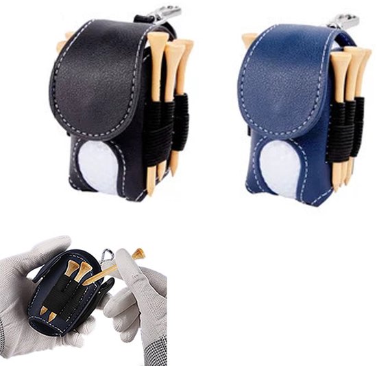 2-delige Golfheuptas - Opbergtas voor golfballen - Draagbare heuptas - Gemaakt van PU-materiaal - Geschikt voor golfpinnetjes - Met haak - Snelle toegang - Geschikt voor het opbergen van golfballen, tees en klein gereedschap - Zwart, Blauw van Merkloos