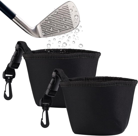 2-delige golfreinigingszak met waterdichte voering en afneembare clip - Zwarte golfbal en clubreinigingszak voor buitensport - Machinewasbaar - Draagbaar - Accessoires voor golfers van Merkloos