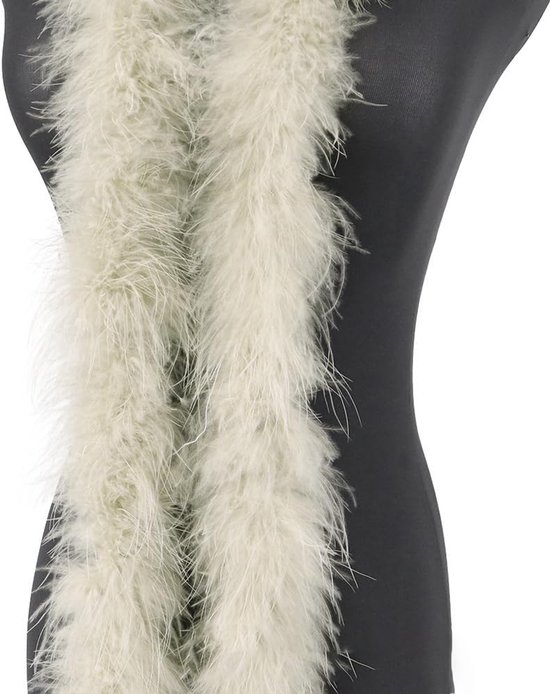 2 m 8 cm verenboa kalkoenveren boa, pluizige pluche veer, boa veerstola, veersjaal voor kerstboom, bruiloft, knutselen, burlesque, carnaval, party, jaren 20-kostuum, decoratie, ca. 15 g beige