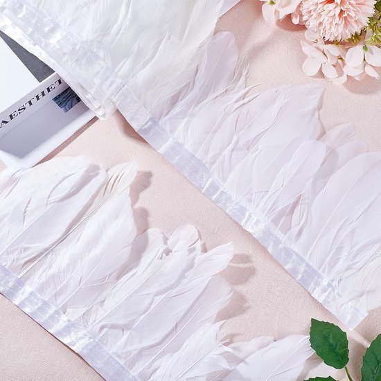 2 m Eend Ganzenveren Franje Trim 145 ~ 195 mm Witte Dier Veren Kwastje Trimmen Bruiloft Decoraties voor Vrouwen DIY Halloween Party Kostuum Kleding Rok Materiaal Decoratie Ambacht