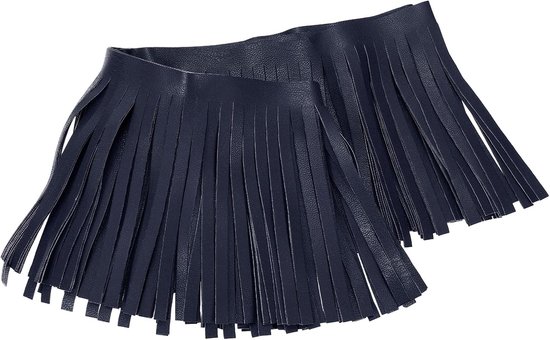 2 meter franjes van PU-leer, 10 cm breed, dubbelzijdige leren franjes voor naaiwerk, knutselen, kleding, tassen en decoratie, donkerblauw