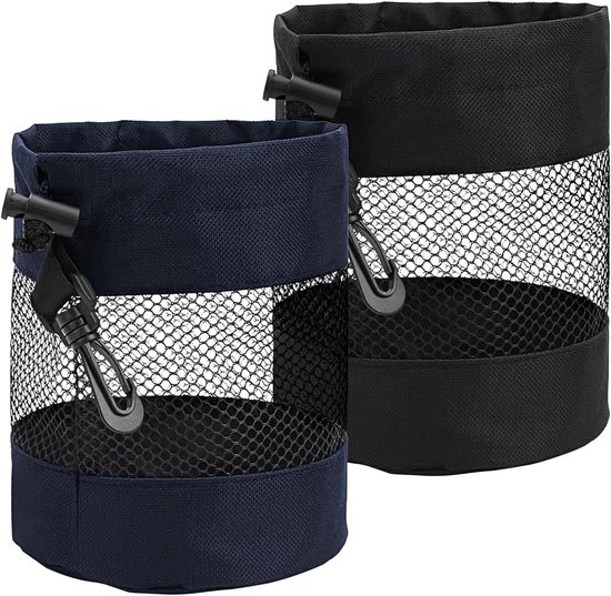 2 Pcs Golf Ball Bags - Multifunctionele Golf Accessoires - Nylon Mesh Golf Ball Bag voor Tafeltennisballen - Opslag van Speelgoed en Duikmateriaal (Zwart, Blauw)