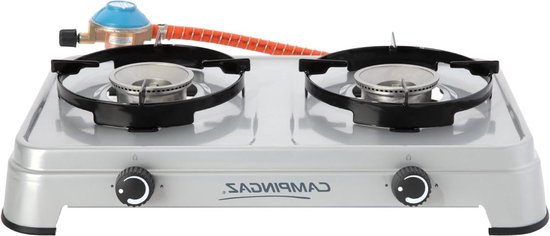 2-pits Draagbaar Camping Cook CV Gasfornuis - 3600 W Cartridgefornuis met Bediening met Gaspatroon - 2 Traploos Verstelbare Kookplaten van Tristar