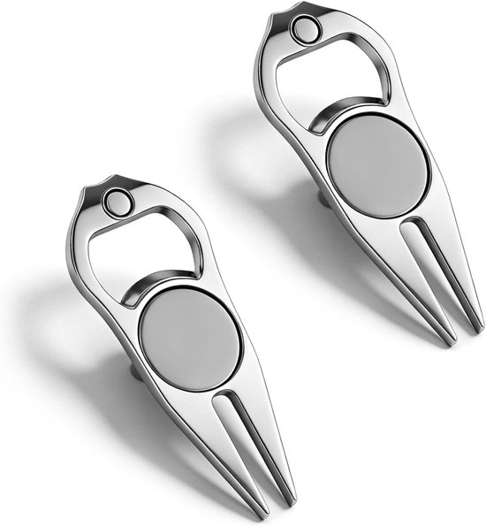 2 stuks dubbele pitchfork met verwijderbare markers, ergonomisch gereedschap voor het onderhouden van pitchmarks op de golfbaan, ideaal voor golfers en golfaccessoires van Merkloos
