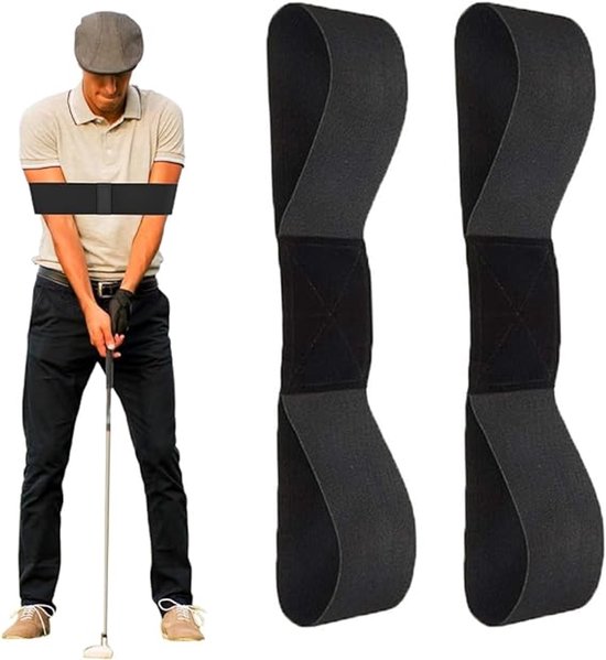 2 stuks - Golf Swing Training Band - golfswing-trainingshulpmiddelen - golf swing trainer - golf trainingshulpmiddelen - golf accessoires voor beginners - voor bewegingscorrectie - voor mannen, vrouwen en kinderen - 35*7 cm - zwart van Merkloos