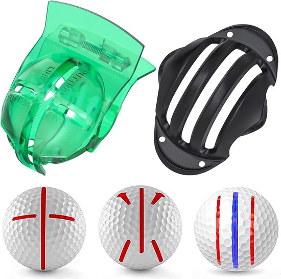 2 Stuks Golfbal Liner Templates voor Putt Alignement Set met Veerklem en Tri-Line Sjablonen - Golf Tekenhulpmiddel met Kruis Pijl en Tri-line Patronen voor Precisie en Nauwkeurigheid